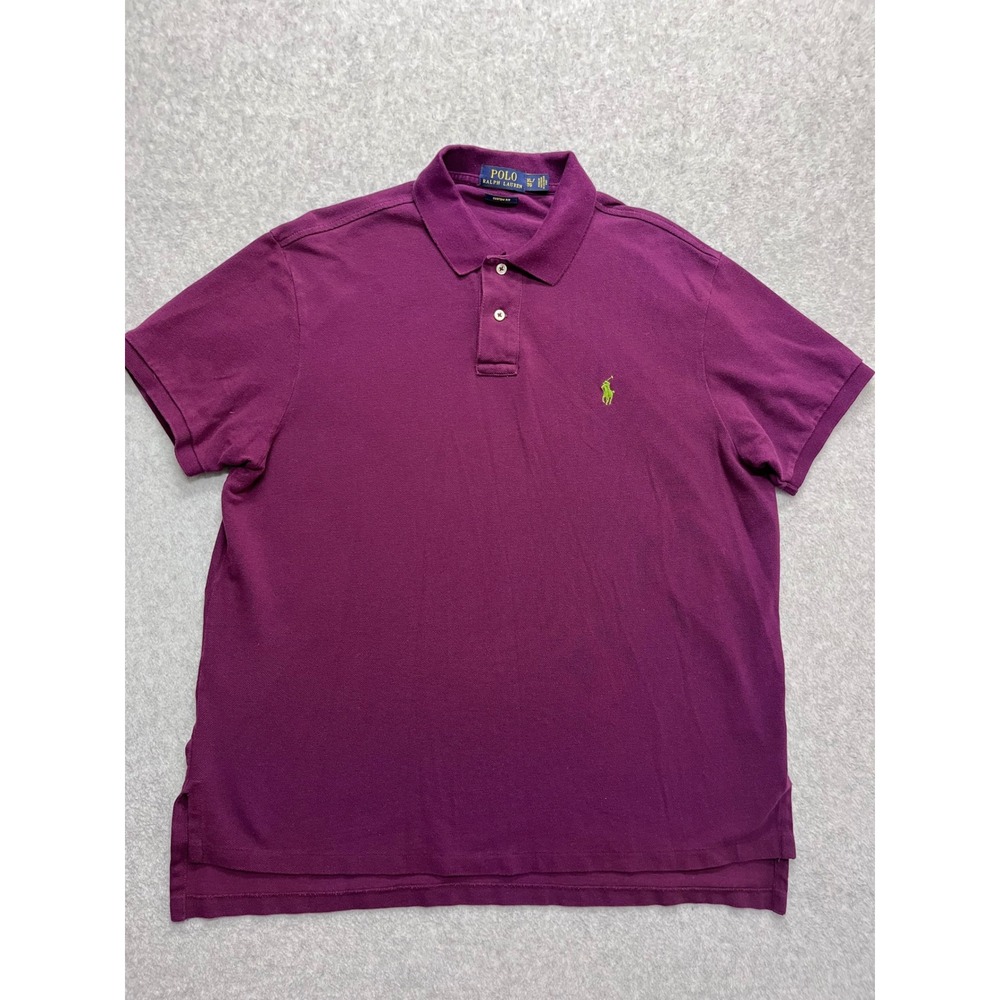 Polo Ralph Lauren Mens XL Custom Fit Polo Shirt Plum Lime Green Pony Logo